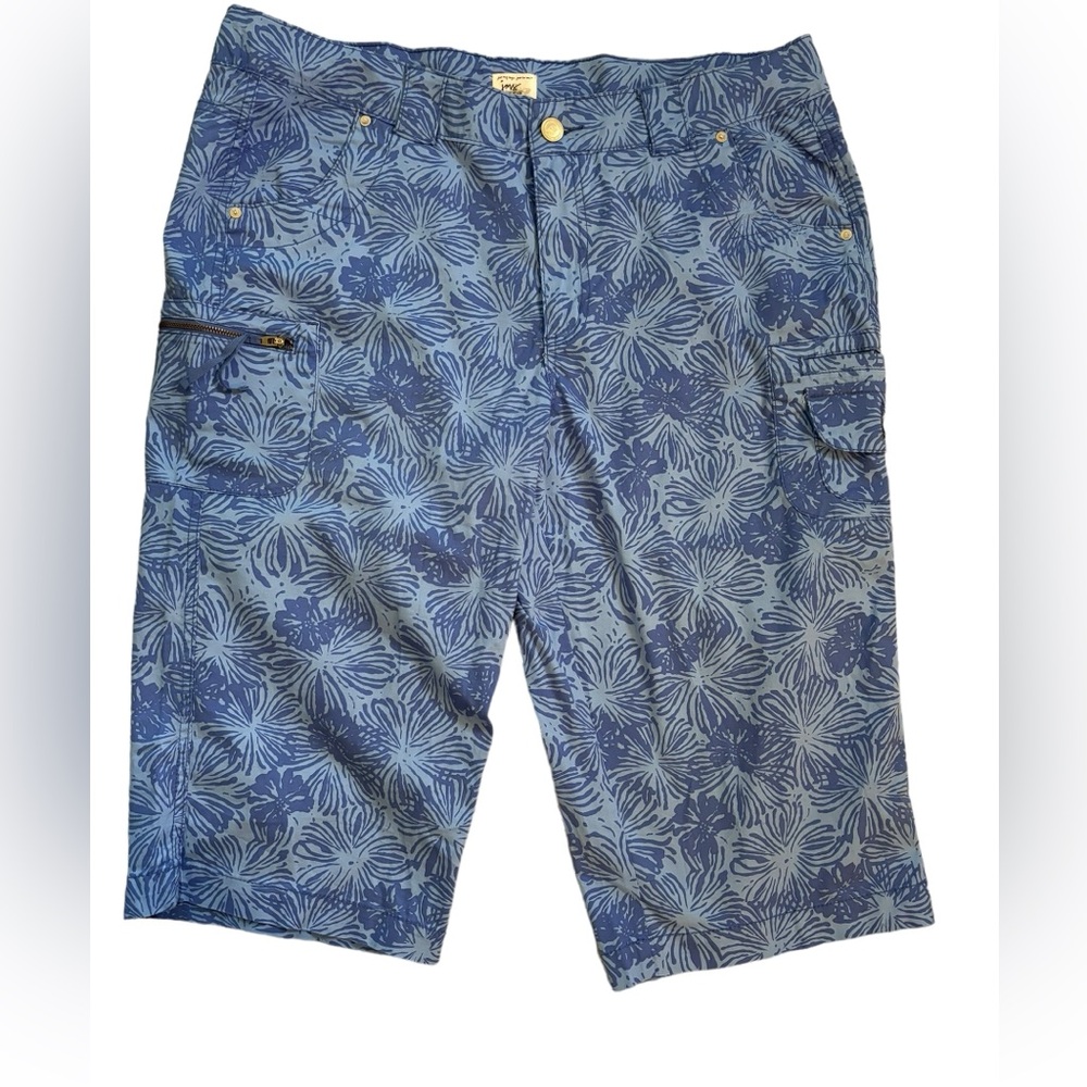 JMS Women’s Blue Tropical Floral Utility Capri's Size‎ 20W
